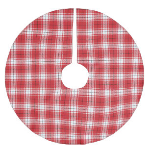 Rustikales Vintage-Tartan in Rot, Weiß und Schwarz Polyester Weihnachtsbaumdecke
