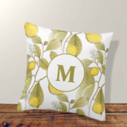 Rustikales Vintage-Zitronenbaum-Muster-Monogramm Kissen