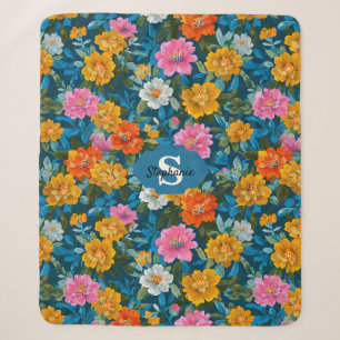 Rustikales, vintagefarbenes, buntes Blumenmuster i Sherpadecke