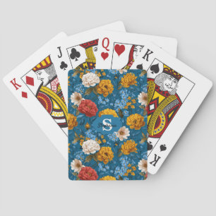 Rustikales, vintagefarbenes, buntes Blumenmuster i Spielkarten