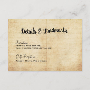 Rustikales Vintages Adventure Wedding Details Card Begleitkarte