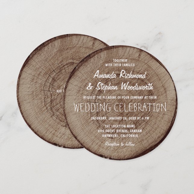 Rustikales Vintages Baumholz zum Hochzeitsvorschub Einladung (Vorne/Hinten)
