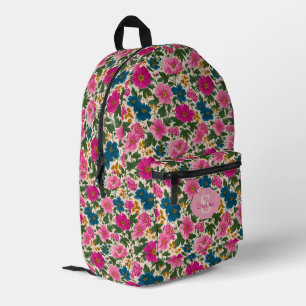 Rustikales Vintages Blau- und rosa Blumenmuster Bedruckter Rucksack