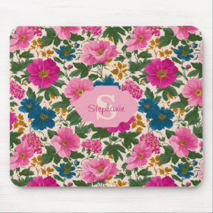Rustikales Vintages Blau- und rosa Blumenmuster Mousepad