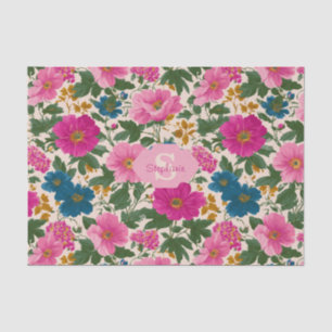 Rustikales Vintages Blau- und rosa Blumenmuster Seidenpapier