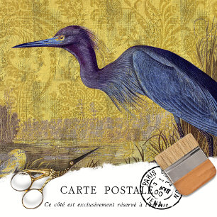 Rustikales Vintages Blue Heron Gold Floral Decoupa Seidenpapier