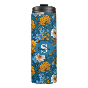 Rustikales Vintages Blumenmuster in blau Thermosbecher
