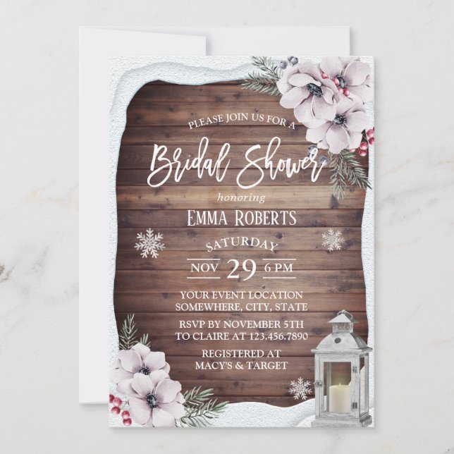 Rustikales Vintages Brautparty mit  Flora Einladung (Vorderseite)