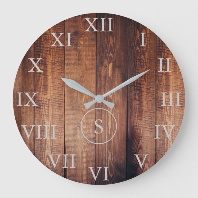 Rustikales Vintages dunkles Holz - römische Zahlen Große Wanduhr (Vorderseite)
