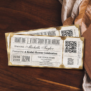 Rustikales Vintages Filmticket mit UAWG QR-Code Einladung