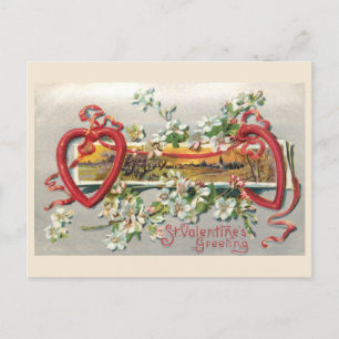Rustikales Vintages florales Valentin mit Herz Postkarte