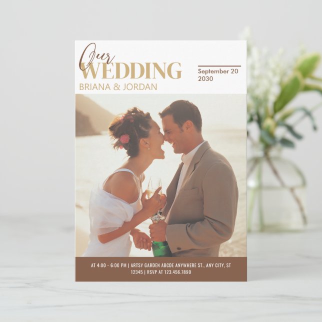 Rustikales Vintages Foto des "Couple Wedding Magaz Einladung (Stehend Vorderseite)