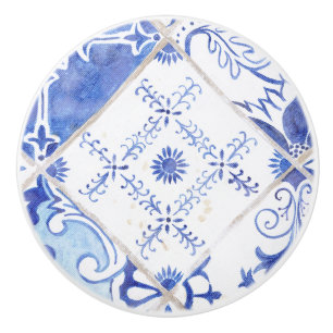 Rustikales Vintages Gemälde Bauernhof Blaues wei Keramikknauf