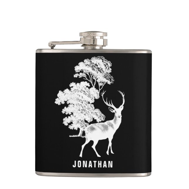 Rustikales Vintages Hirsch in Wäldern mit Namen Flachmann (Vorderseite)