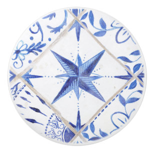 Rustikales Vintages Landschaftsdekor Star Blue Whi Keramikknauf