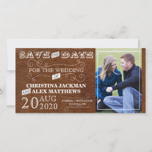 Rustikales Vintages Leder Save the Date Foto