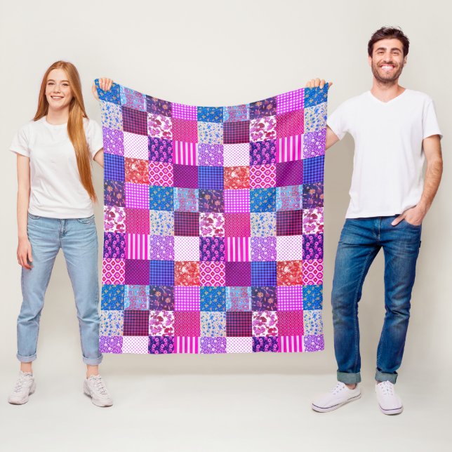 Rustikales Vintages Muster Blaurosa Quiltmuster Fleecedecke (Beispiel)