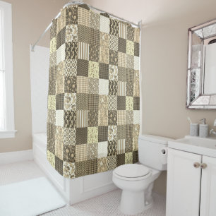 Rustikales Vintages Patchwork Beige Quilt Muster Duschvorhang