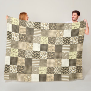 Rustikales Vintages Patchwork Beige Quilt Muster Fleecedecke