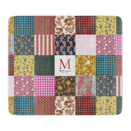 Rustikales Vintages Patchwork Quilt Muster Monogra Schneidebrett