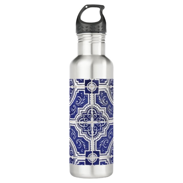 Rustikales Vintages portugiesisches Fliesenmuster  Edelstahlflasche (Vorderseite)