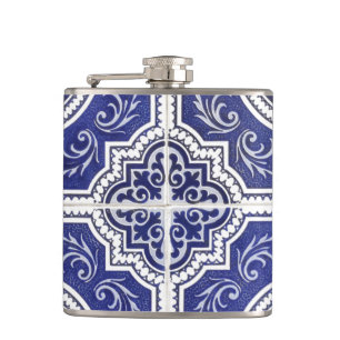 Rustikales Vintages portugiesisches Fliesenmuster  Flachmann