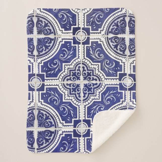 Rustikales Vintages portugiesisches Fliesenmuster  Sherpadecke (Vorderseite)