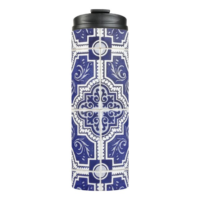 Rustikales Vintages portugiesisches Fliesenmuster  Thermosbecher (Vorderseite)
