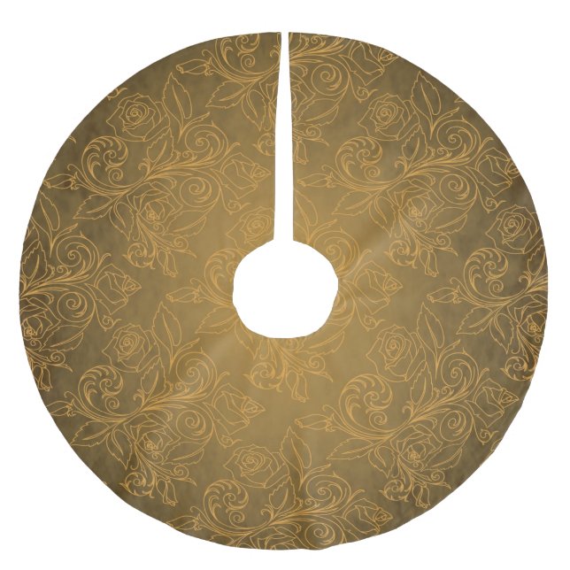 Rustikales Vintages Rosen-Spitze-Antiken-Gold Polyester Weihnachtsbaumdecke (Vorderseite)