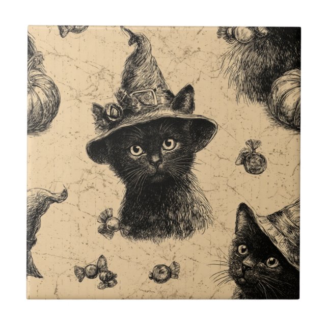 Rustikales Vintages Schwarzes Katzenjammer, Hallow Fliese (Vorderseite)