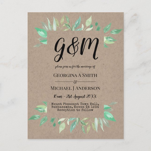 Rustikales Vintages Skripteinladungs-Budget Postkarte (Vorderseite)