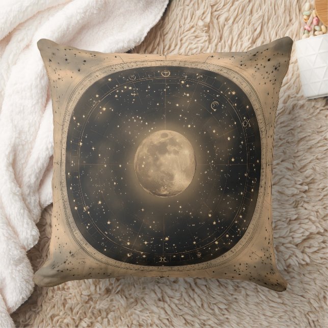 Rustikales Vintages Vollmond Celestial Design Kissen (Decke)