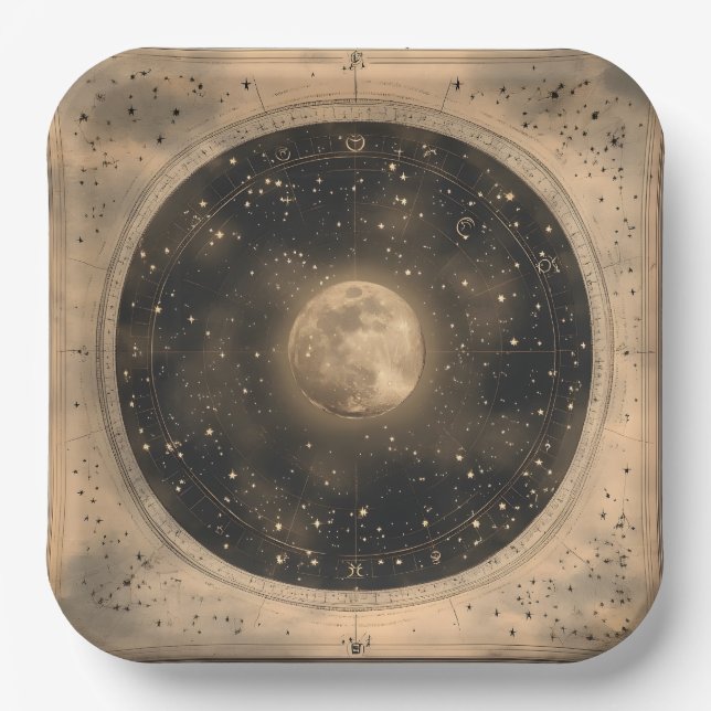 Rustikales Vintages Vollmond Celestial Design Pappteller (Vorderseite)