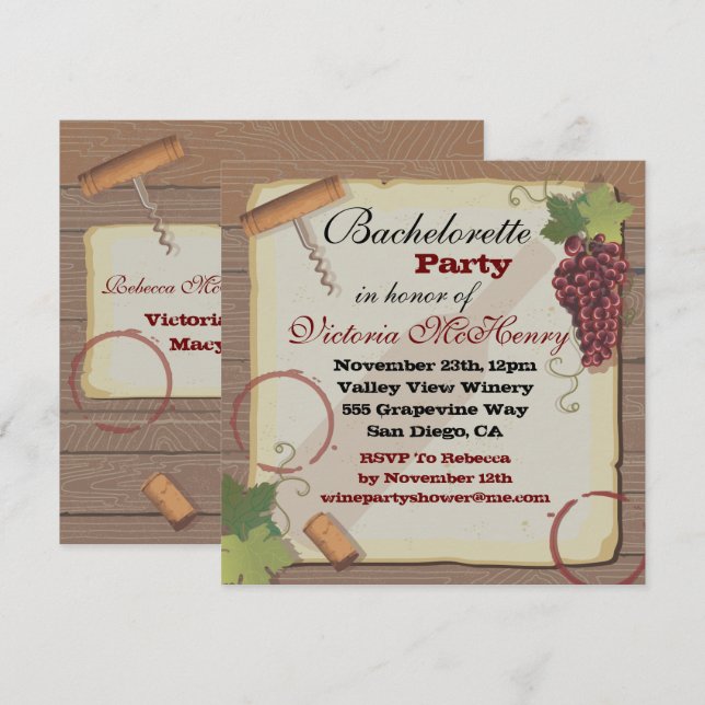 Rustikales Vintages Wine Degustation Junggeselinne Einladung (Vorne/Hinten)