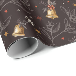 Rustikales Vintages Winter Berry Bells Weihnachtsg Geschenkpapier