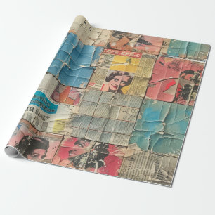 Rustikales Vintages Zeitungs-Patchwork-Collage (10 Geschenkpapier