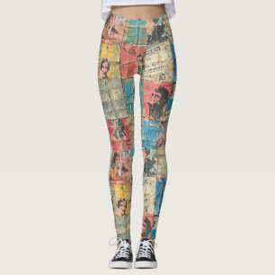 Rustikales Vintages Zeitungs-Patchwork-Collage (10 Leggings