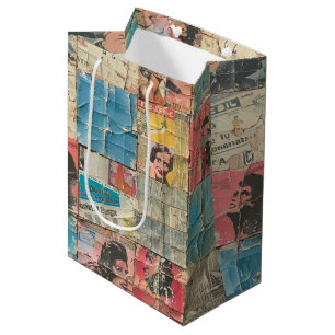 Rustikales Vintages Zeitungs-Patchwork-Collage (10 Mittlere Geschenktüte