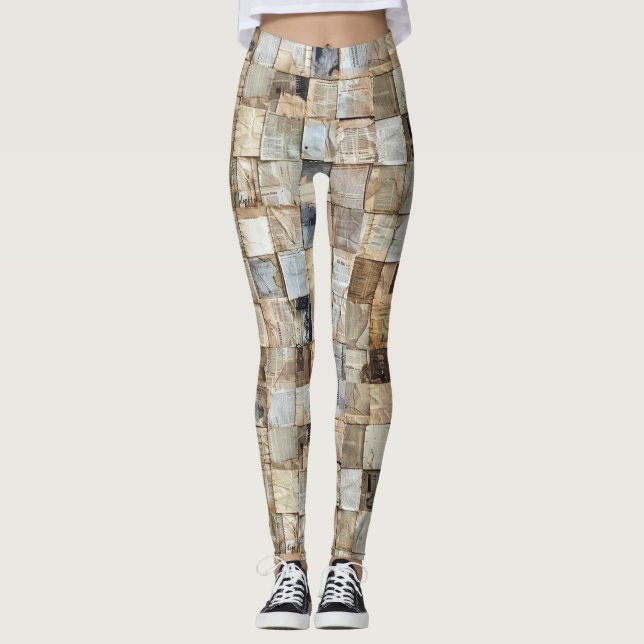 Rustikales Vintages Zeitungs-Patchwork-Collage (11 Leggings (Vorderseite)