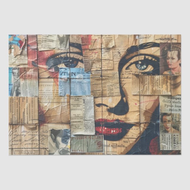 Rustikales Vintages Zeitungs-Patchwork-Collage (11 Seidenpapier (Vorderseite)