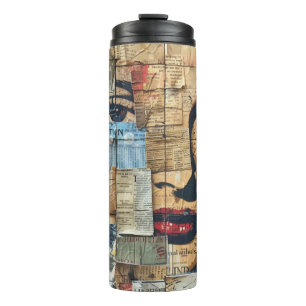 Rustikales Vintages Zeitungs-Patchwork-Collage (11 Thermosbecher