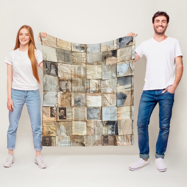 Rustikales Vintages Zeitungs-Patchwork-Collage (12 Fleecedecke (Beispiel)