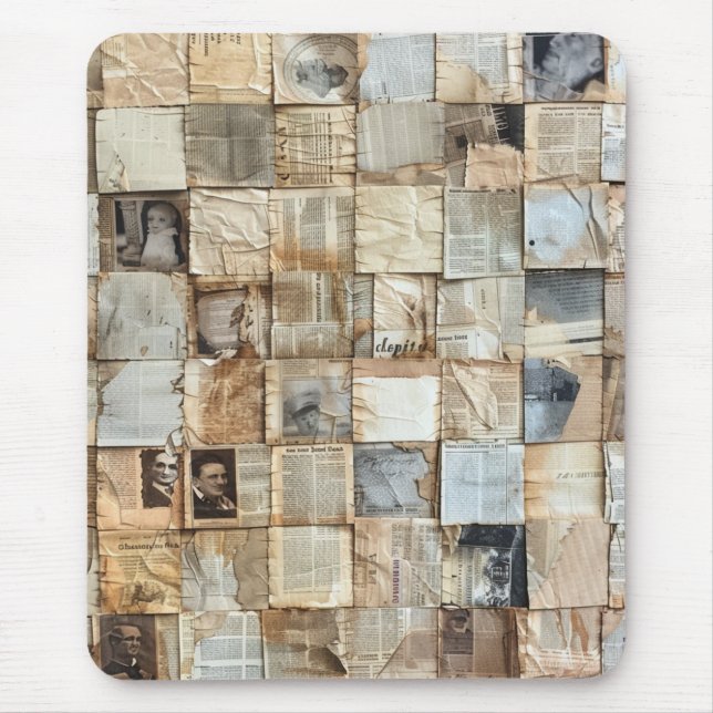 Rustikales Vintages Zeitungs-Patchwork-Collage (12 Mousepad (Vorne)
