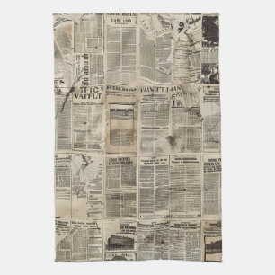 Rustikales Vintages Zeitungs-Patchwork-Collage (1) Geschirrtuch