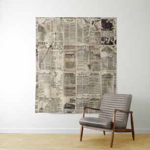 Rustikales Vintages Zeitungs-Patchwork-Collage (1) Wandteppich