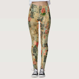 Rustikales Vintages Zeitungs-Patchwork-Collage (2) Leggings