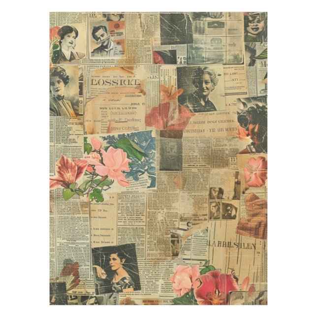 Rustikales Vintages Zeitungs-Patchwork-Collage (2) Tischdecke (Vorderseite)