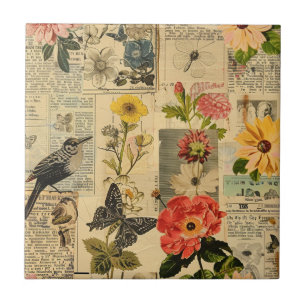 Rustikales Vintages Zeitungs-Patchwork-Collage (3) Fliese
