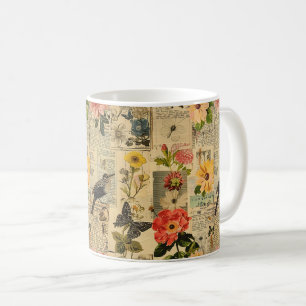 Rustikales Vintages Zeitungs-Patchwork-Collage (3) Kaffeetasse