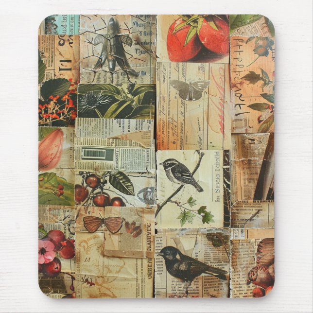 Rustikales Vintages Zeitungs-Patchwork-Collage (4) Mousepad (Vorne)